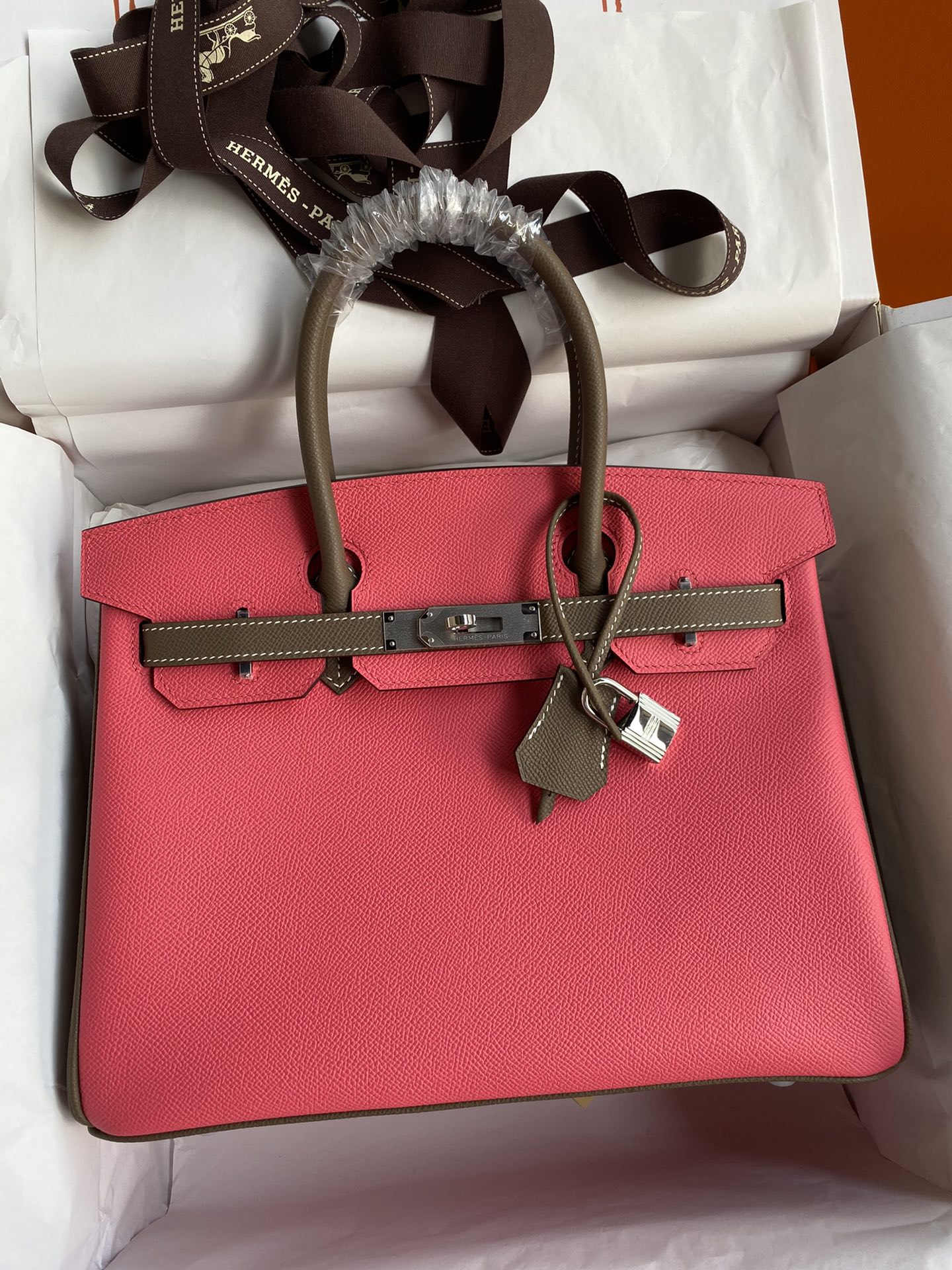 Hermes Birkin 35CM Epsom Leather Handbag Pink Grey